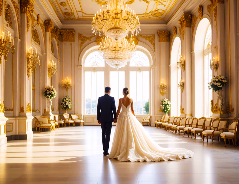 Bride and groom in a spacious Las Vegas hotel suite — LVWC Sign & Go wedding