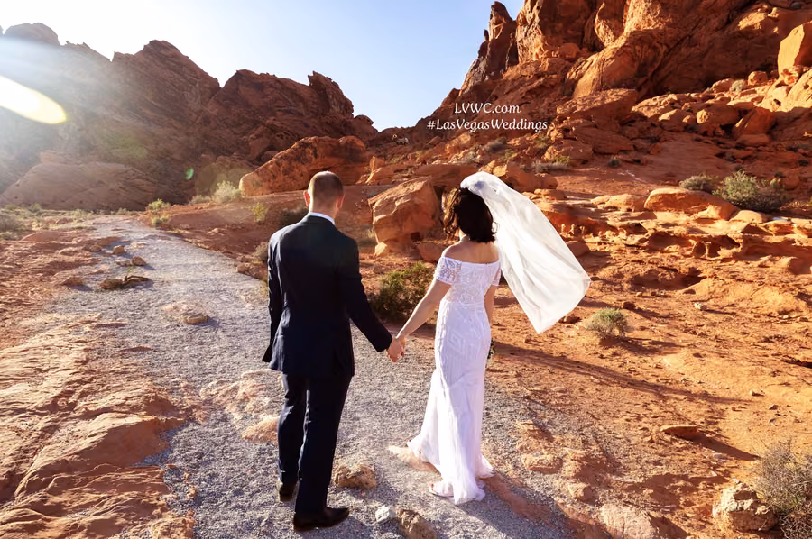 Bride and groom portrait at Valley of Fire desert wedding, Nevada