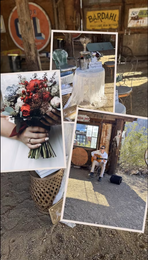 Wedding details and live guitarist at a Nelson Ghost Town ceremony, Nevada