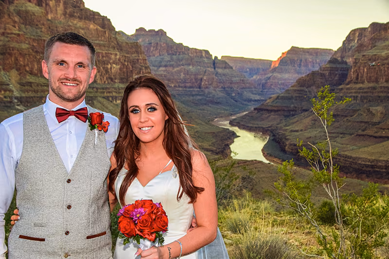 Real Grand Canyon helicopter wedding couple portrait