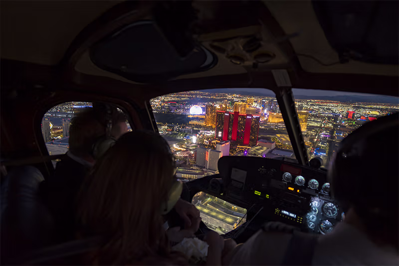 Aerial view of the Las Vegas Strip during a helicopter wedding flight