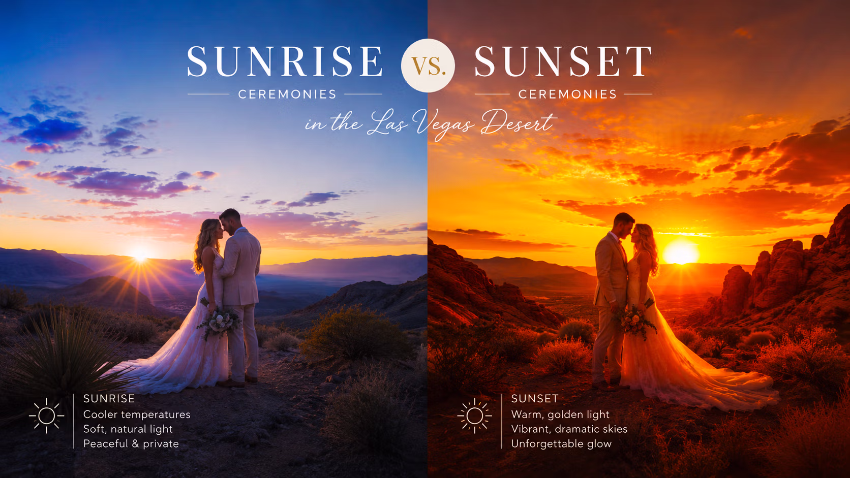 Las Vegas desert at sunrise and sunset — choosing a ceremony time with LVWC.com